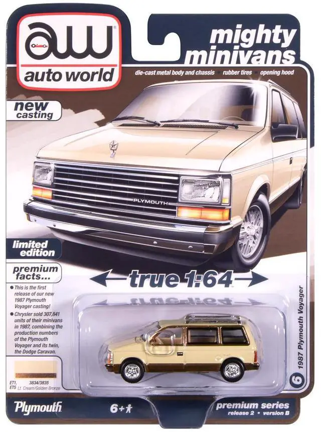 Alt view image 4 of 5 - 1987 Plymouth Voyager Van Light Cream and Golden Bronze Metallic 2-Tone 1/64 Diecast Model Cars by Auto World
