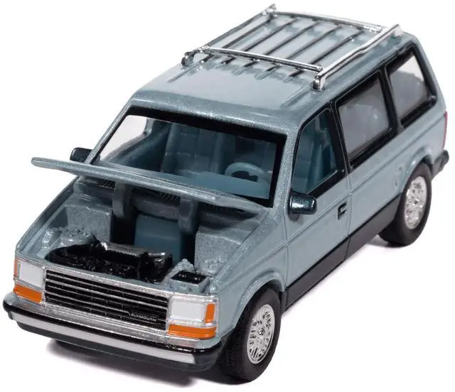 Alt view image 3 of 5 - 1987 Plymouth Voyager Van Ice Blue Metallic & Twilight Blue Met 2-Tone w/Blue Interior 1/64 Diecast Model Cars by Auto World
