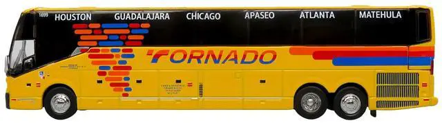 Alt view image 2 of 6 - Prevost H3-45 Coach Bus "Tornado Bus Company" Yellow with Graphics Limited Ed 1/87 (HO) Scale Diecast Model by Iconic Replicas