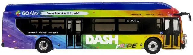 Alt view image 2 of 6 - New Flyer Xcelsior XN40 Transit Bus Blue with Rainbow Graphics Limited Edition 1/87 (HO) Scale Diecast Model by Iconic Replicas