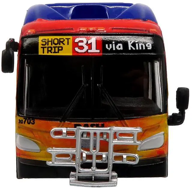 Alt view image 4 of 6 - New Flyer Xcelsior XN40 Transit Bus Blue with Rainbow Graphics Limited Edition 1/87 (HO) Scale Diecast Model by Iconic Replicas
