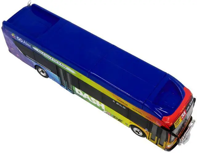 Alt view image 6 of 6 - New Flyer Xcelsior XN40 Transit Bus Blue with Rainbow Graphics Limited Edition 1/87 (HO) Scale Diecast Model by Iconic Replicas