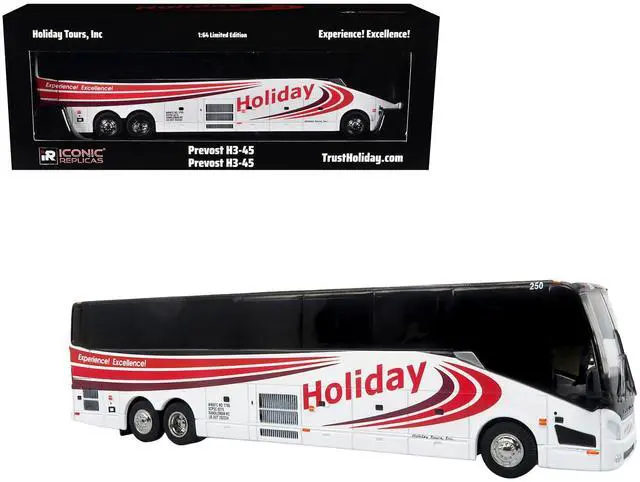 Main image of Prevost H3-45 Coach Bus "Holiday Tours" White with Red Graphics Limited Edition 1/64 Diecast Model by Iconic Replicas