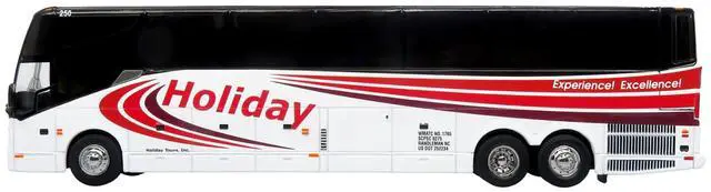 Alt view image 2 of 6 - Prevost H3-45 Coach Bus "Holiday Tours" White with Red Graphics Limited Edition 1/64 Diecast Model by Iconic Replicas