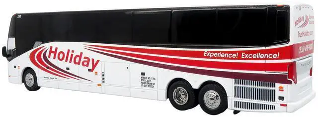 Alt view image 3 of 6 - Prevost H3-45 Coach Bus "Holiday Tours" White with Red Graphics Limited Edition 1/64 Diecast Model by Iconic Replicas