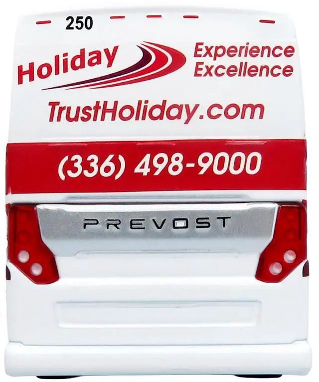 Alt view image 5 of 6 - Prevost H3-45 Coach Bus "Holiday Tours" White with Red Graphics Limited Edition 1/64 Diecast Model by Iconic Replicas