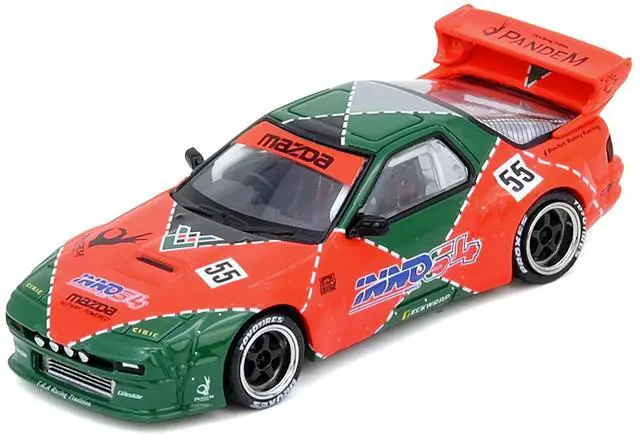 Alt view image 4 of 6 - Mazda RX7 (FC3S) "Pandem Aero" RHD #55 Red & Green "Hong Kong Toycar Salon 2025 Event Ed" 1/64 Diecast Model Car by Inno Models