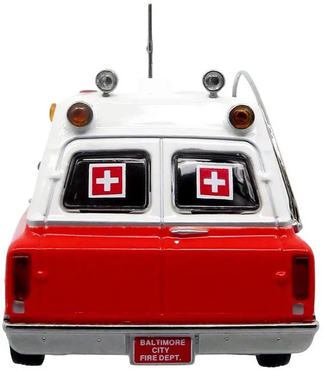 Alt view image 5 of 6 - 1969 Chevrolet C-10 Ambulance "Baltimore City Fire Department" White and Red "5 Alarm" 1/50 Diecast Model by Iconic Replicas