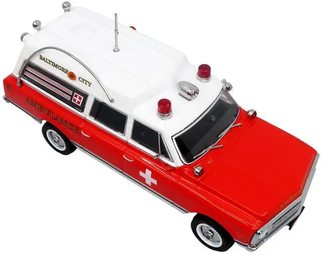Alt view image 6 of 6 - 1969 Chevrolet C-10 Ambulance "Baltimore City Fire Department" White and Red "5 Alarm" 1/50 Diecast Model by Iconic Replicas