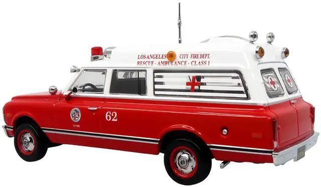 Alt view image 3 of 6 - 1969 Chevrolet C-10 Ambulance "Los Angeles City Fire Department" Red and White "5 Alarm" 1/50 Diecast Model by Iconic Replicas