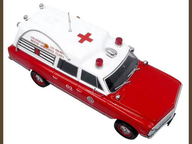 Alt view image 6 of 6 - 1969 Chevrolet C-10 Ambulance "Los Angeles City Fire Department" Red and White "5 Alarm" 1/50 Diecast Model by Iconic Replicas