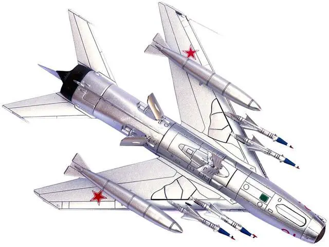 Alt view image 5 of 6 - Mikoyan-Gurevich MiG-19PM Farmer-E Fighter Aircraft "Red 18" Soviet Air Force 1/72 Diecast Model by Panzerkampf