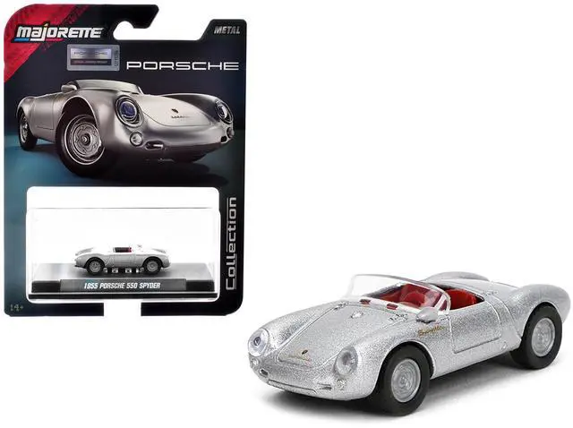 Main image of 1955 Porsche 550 Spyder Silver Metallic with Red Interior "Collection" Series 1/64 Diecast Model Car by Majorette