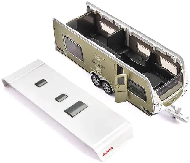 Alt view image 2 of 5 - Porsche Macan Turbo Maroon Metallic & Dethleffs Exclusiv Emotion Caravan w/Figures & Camp Accessories 1/55 Diecast Model by Siku