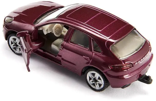 Alt view image 3 of 5 - Porsche Macan Turbo Maroon Metallic & Dethleffs Exclusiv Emotion Caravan w/Figures & Camp Accessories 1/55 Diecast Model by Siku