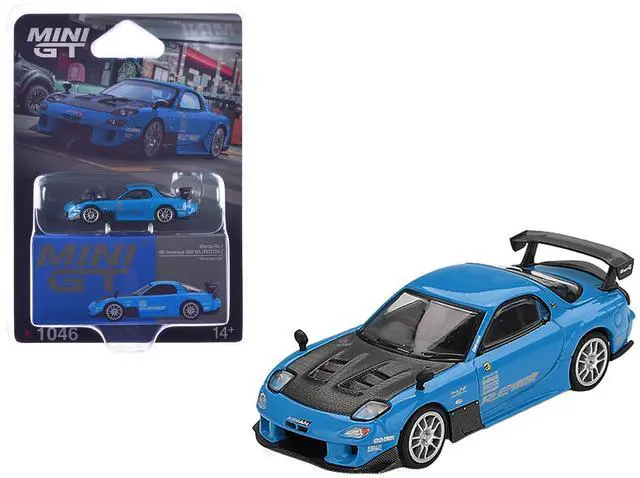 Main image of Mazda RX-7 RE-Amemiya 20B NA 3ROTOR-7 RHD "Ama-san Go" Blue with Carbon Hood Limited Edition 1/64 Diecast Model Car by Mini GT