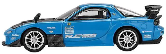 Alt view image 3 of 6 - Mazda RX-7 RE-Amemiya 20B NA 3ROTOR-7 RHD "Ama-san Go" Blue with Carbon Hood Limited Edition 1/64 Diecast Model Car by Mini GT