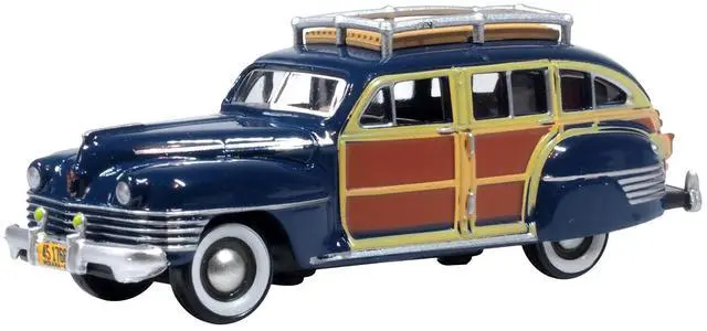 Alt view image 2 of 3 - 1942 Chrysler Town & Country Woody Wagon South Sea Blue w/Wood Panels & Rack 1/87 (HO) Scale Diecast Model Car by Oxford Diecast