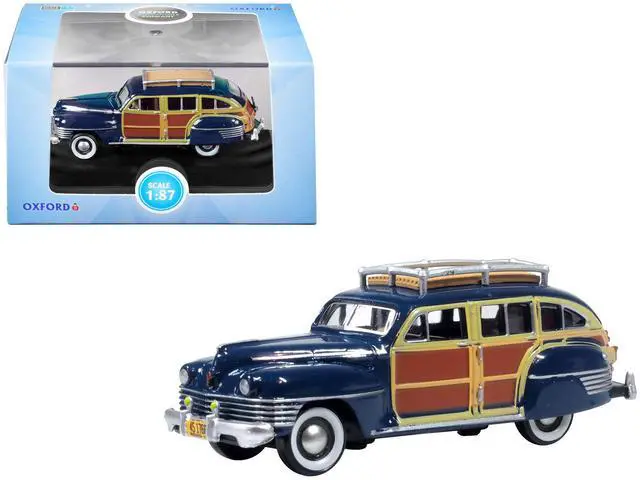 Main image of 1942 Chrysler Town & Country Woody Wagon South Sea Blue w/Wood Panels & Rack 1/87 (HO) Scale Diecast Model Car by Oxford Diecast