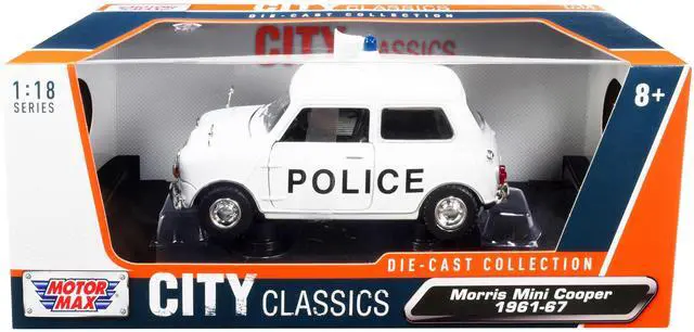 Main image of 1961-1967 Morris Mini Cooper RHD (Right Hand Drive) "Police" White "City Classics" Series 1/18 Diecast Model Car by Motormax