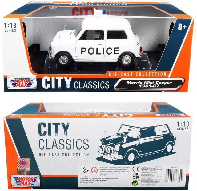 Alt view image 3 of 3 - 1961-1967 Morris Mini Cooper RHD (Right Hand Drive) "Police" White "City Classics" Series 1/18 Diecast Model Car by Motormax