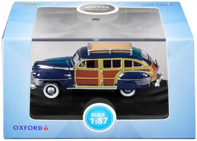 Alt view image 3 of 3 - 1942 Chrysler Town & Country Woody Wagon South Sea Blue w/Wood Panels & Rack 1/87 (HO) Scale Diecast Model Car by Oxford Diecast