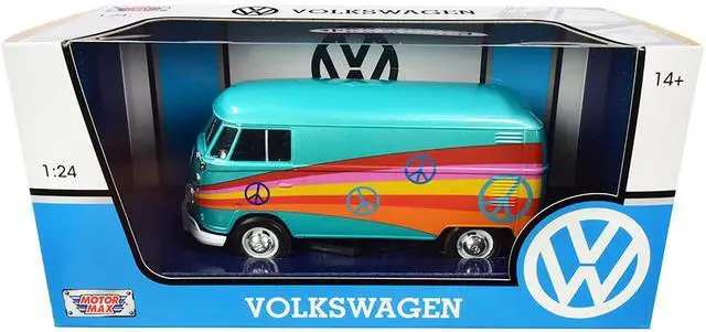 Alt view image 3 of 3 - Volkswagen Type 2 (T1) Delivery Van "Peace" Turquoise Metallic 1/24 Diecast Model Car by Motormax