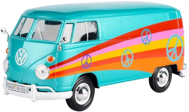 Alt view image 2 of 3 - Volkswagen Type 2 (T1) Delivery Van "Peace" Turquoise Metallic 1/24 Diecast Model Car by Motormax