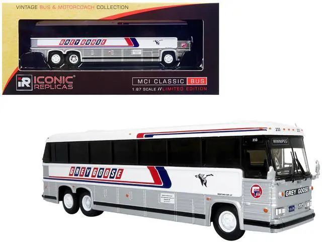 Main image of MCI MC-12 Coach Classic Bus "Grey Goose Lines" Destination: Winnipeg (Manitoba, Canada) 1/87 Diecast Model by Iconic Replicas