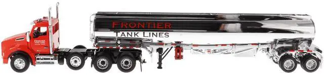 Alt view image 2 of 6 - Kenworth T880 SBFA Tandem Day Cab Truck w/Pusher Axle & Tanker Trailer Red & Chrome Ltd Ed 1/50 Diecast Model by Diecast Masters