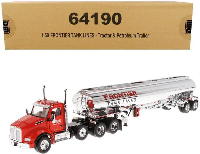 Main image of Kenworth T880 SBFA Tandem Day Cab Truck w/Pusher Axle & Tanker Trailer Red & Chrome Ltd Ed 1/50 Diecast Model by Diecast Masters