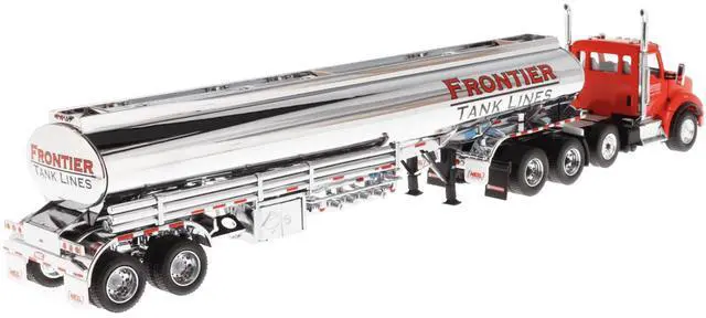 Alt view image 4 of 6 - Kenworth T880 SBFA Tandem Day Cab Truck w/Pusher Axle & Tanker Trailer Red & Chrome Ltd Ed 1/50 Diecast Model by Diecast Masters