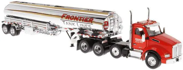 Alt view image 6 of 6 - Kenworth T880 SBFA Tandem Day Cab Truck w/Pusher Axle & Tanker Trailer Red & Chrome Ltd Ed 1/50 Diecast Model by Diecast Masters