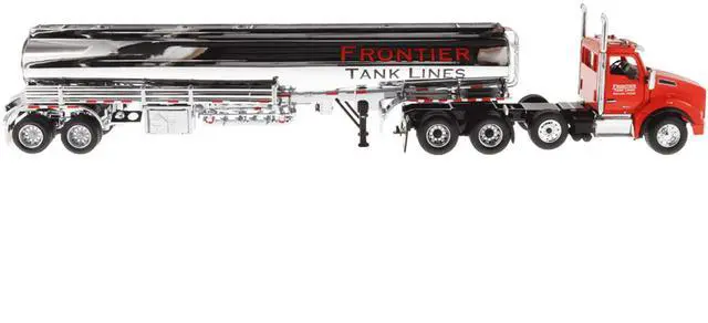 Alt view image 5 of 6 - Kenworth T880 SBFA Tandem Day Cab Truck w/Pusher Axle & Tanker Trailer Red & Chrome Ltd Ed 1/50 Diecast Model by Diecast Masters