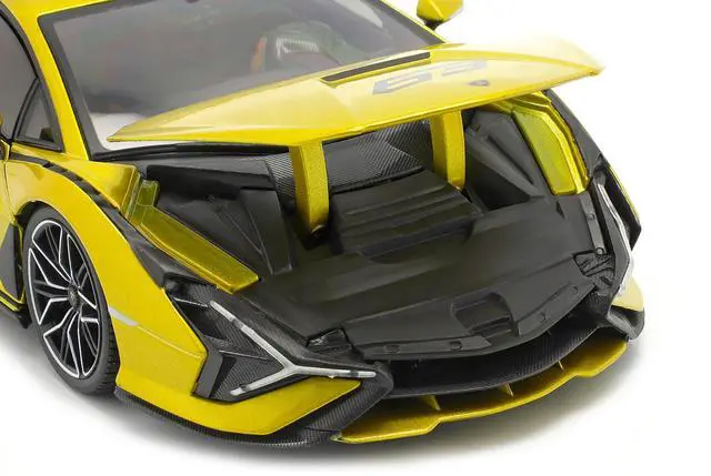 Alt view image 3 of 6 - Lamborghini Sian FKP 37 #63 Yellow Metallic and Black 1/18 Diecast Model Car by Bburago