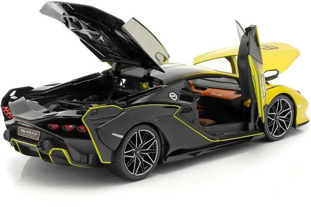 Alt view image 6 of 6 - Lamborghini Sian FKP 37 #63 Yellow Metallic and Black 1/18 Diecast Model Car by Bburago