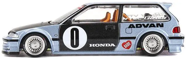 Alt view image 3 of 5 - Honda Civic (EF) "Kaido Roulette V1" Blue Metallic w/Carbon Hood & Doors "Kaido House" Special 1/64 Diecast Model Car by Mini GT