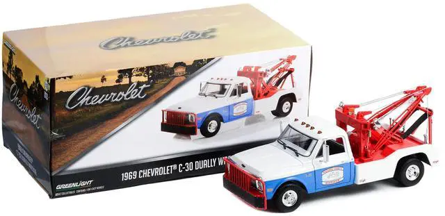 Alt view image 3 of 5 - 1969 Chevrolet C-30 Dually Wrecker Tow Truck White and Blue "Hazzard County Garage" 1/18 Diecast Model Car by Greenlight