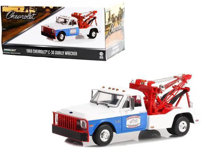 Alt view image 5 of 5 - 1969 Chevrolet C-30 Dually Wrecker Tow Truck White and Blue "Hazzard County Garage" 1/18 Diecast Model Car by Greenlight