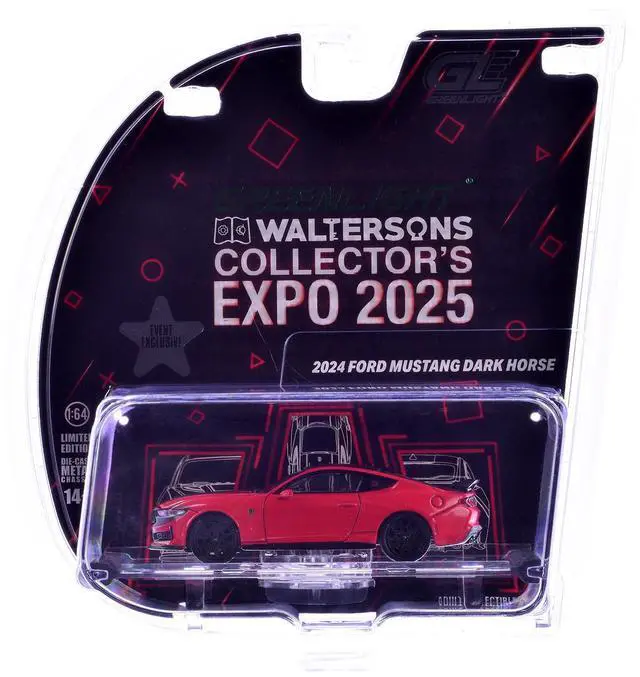 Main image of 2024 Ford Mustang Dark Horse Red with Black  "2025 Greenlight Waltersons Expo Exclusive" 1/64 Diecast Model Car by Greenlight