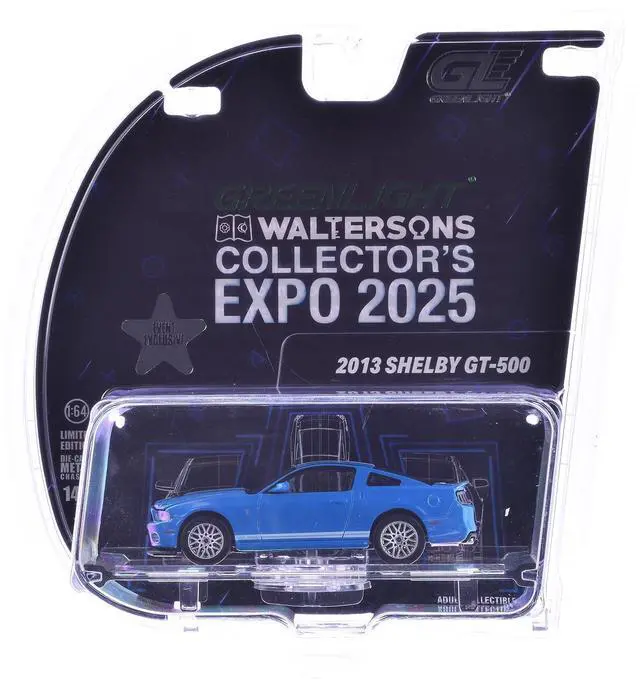 Main image of 2013 Shelby GT-500 Blue with White "2025 Greenlight Waltersons Collector's Expo Exclusive" 1/64 Diecast Model Car by Greenlight