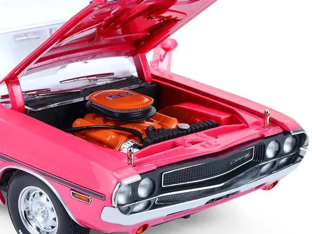 Alt view image 3 of 6 - 1970 Dodge Challenger R/T 440 Six Pack Panther Pink w/Black, White Top and White Interior 1/18 Diecast Model Car by Greenlight