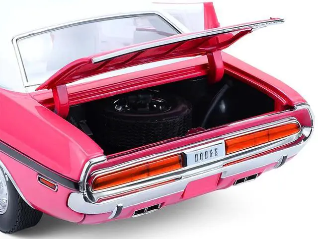 Alt view image 5 of 6 - 1970 Dodge Challenger R/T 440 Six Pack Panther Pink w/Black, White Top and White Interior 1/18 Diecast Model Car by Greenlight