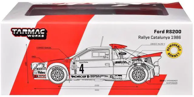 Alt view image 5 of 5 - Ford RS200 #4 Antonio Zanini - Josep Autet "Rallye Catalunya" (1986) "Hobby64+" Series 1/64 Diecast Model by Tarmac Works
