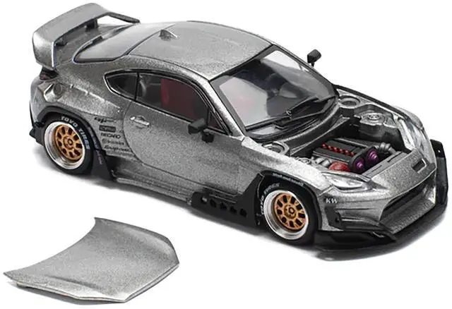 Alt view image 2 of 5 - Toyota Pandem GR86 Silver Metallic 1/64 Diecast Model Car by Pop Race