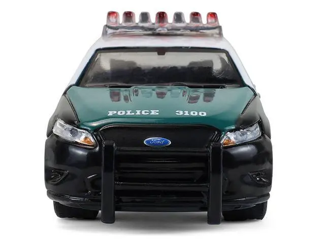 Alt view image 3 of 5 - 2014 Ford Taurus "NYPD Vintage Tribute Livery" Green and Black with White 1/64 Diecast Model Car by Greenlight
