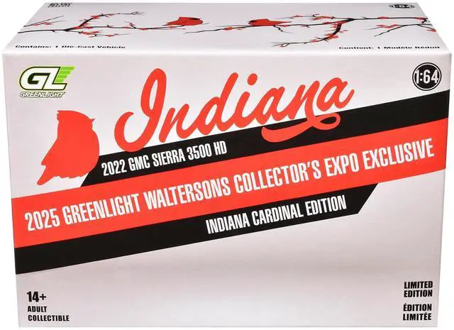 Alt view image 5 of 5 - 2022 GMC Sierra 3500 HD Truck "Indiana Cardinals" Silver Metallic with Red and Figure 1/64 Diecast Model Car by Greenligh