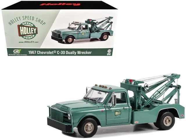 Main image of 1967 Chevrolet C-30 Dually Wrecker Tow Truck "Holley Speed Shop" Green 1/18 Diecast Model by Greenlight