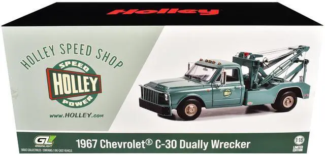 Alt view image 3 of 3 - 1967 Chevrolet C-30 Dually Wrecker Tow Truck "Holley Speed Shop" Green 1/18 Diecast Model by Greenlight