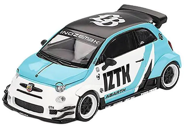 Alt view image 2 of 6 - ABARTH 595 "LB-Works x Abas Works - IZTK" Light Blue and White with Black Top Limited Ed 1/64 Diecast Model Car by Mini GT
